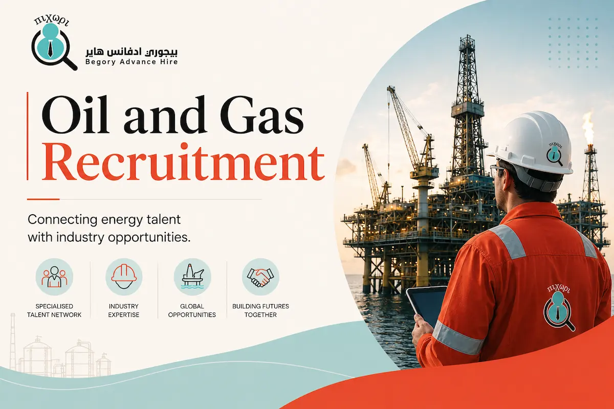 Oil and Gas Recruitment banner featuring an offshore platform and field engineer