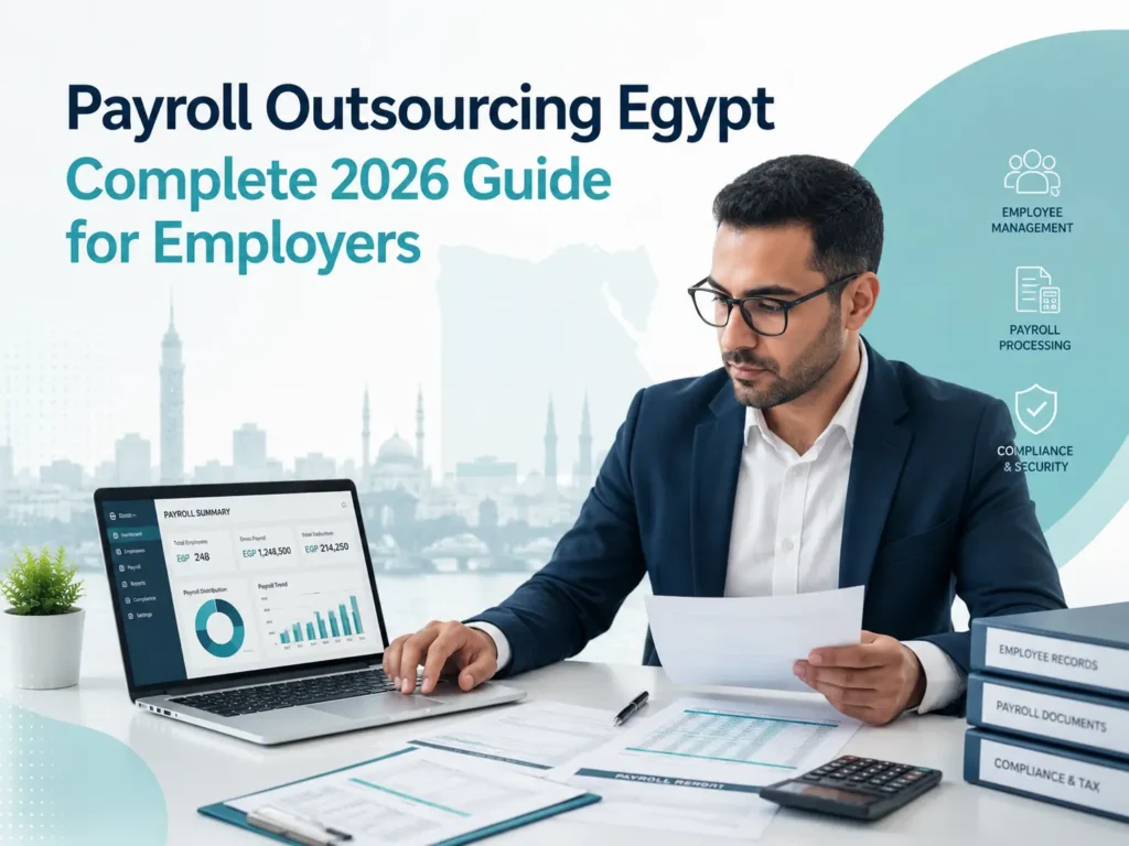 Payroll outsourcing Egypt guide cover image for employers in 2026.