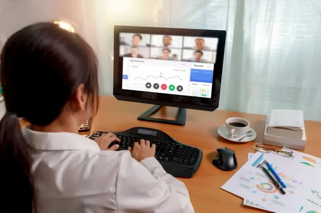 Asian business women working at home online meeting
