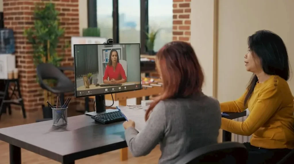 Team of asian women using video conference call for job interview online