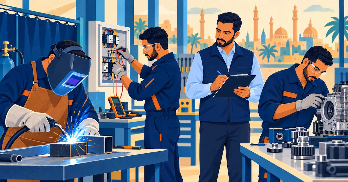 Trade testing Egyptian workers in a supervised practical skills assessment workshop