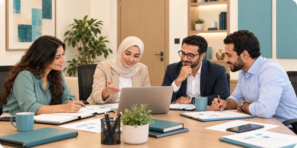 Egyptian recruitment professionals meeting in a private office