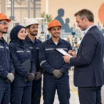 Egyptian factory worker candidates meeting a European employer