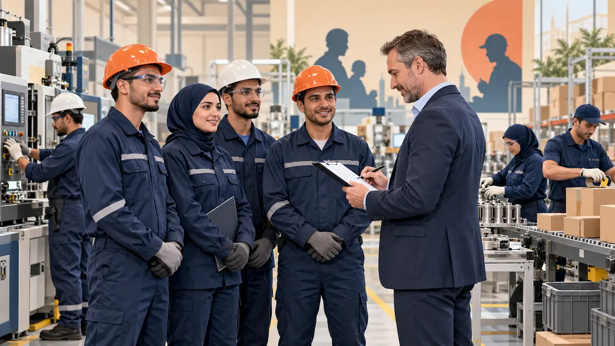 Egyptian factory worker candidates meeting a European employer